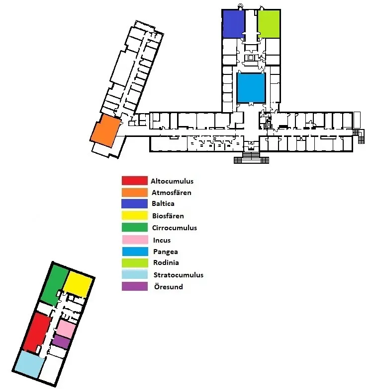 Map showing the location of rooms at Geocenter 1 and 2, plan 2