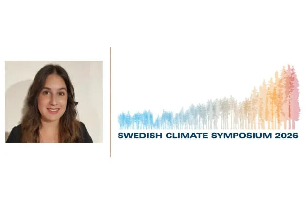 Alexandra Pongrascz bredvid Swedish Climate Symposiums logga