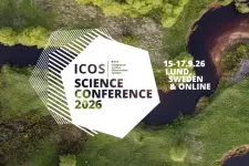 ICOS logotype ovanpå ett grönt landskap